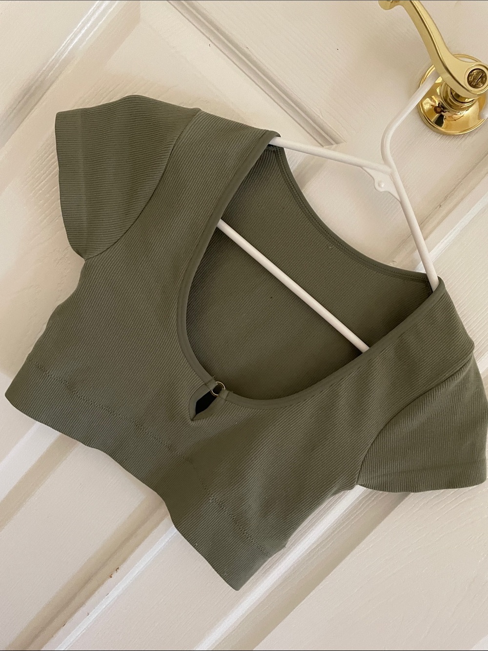 Aerie Olive Scoop-Neck Ribbed Crop Top with Keyhole